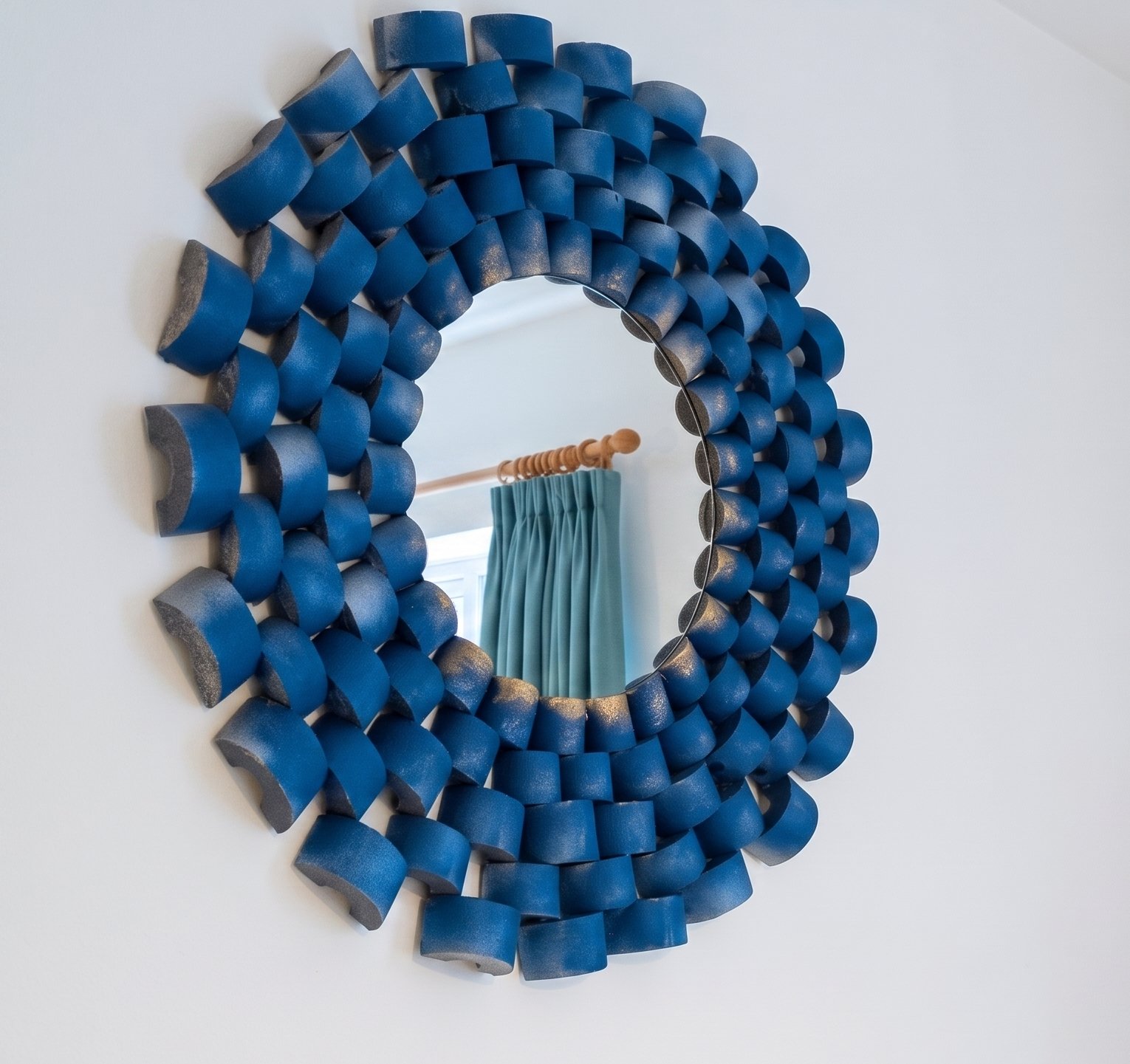Handmade blue textured sculptural mirror