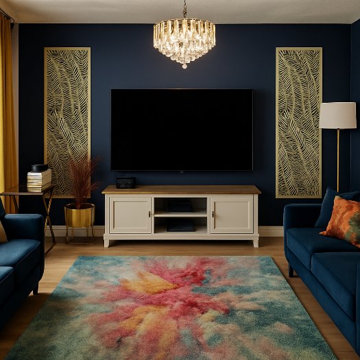 The Navy Room — full room with chandelier and navy wall